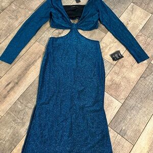 Lulu's Sparkling Blue Long Sleeve Dress Sexy Cut Out Open Sides
